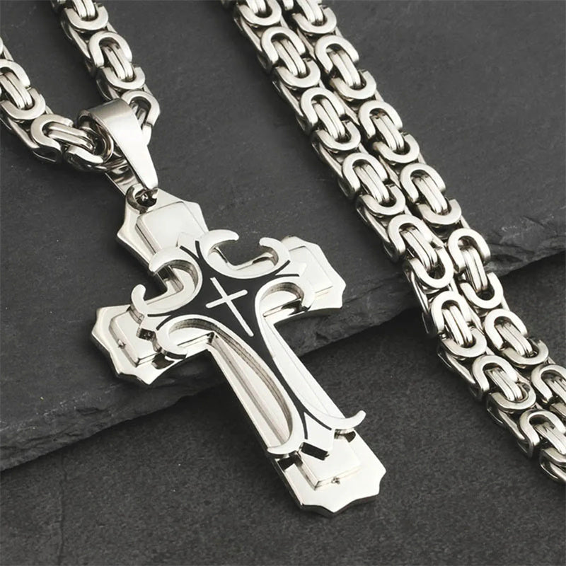 Mens Stylish Trinity Cross Necklace in Titanium Steel