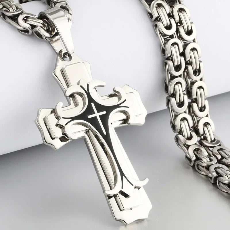 Mens Stylish Trinity Cross Necklace in Titanium Steel