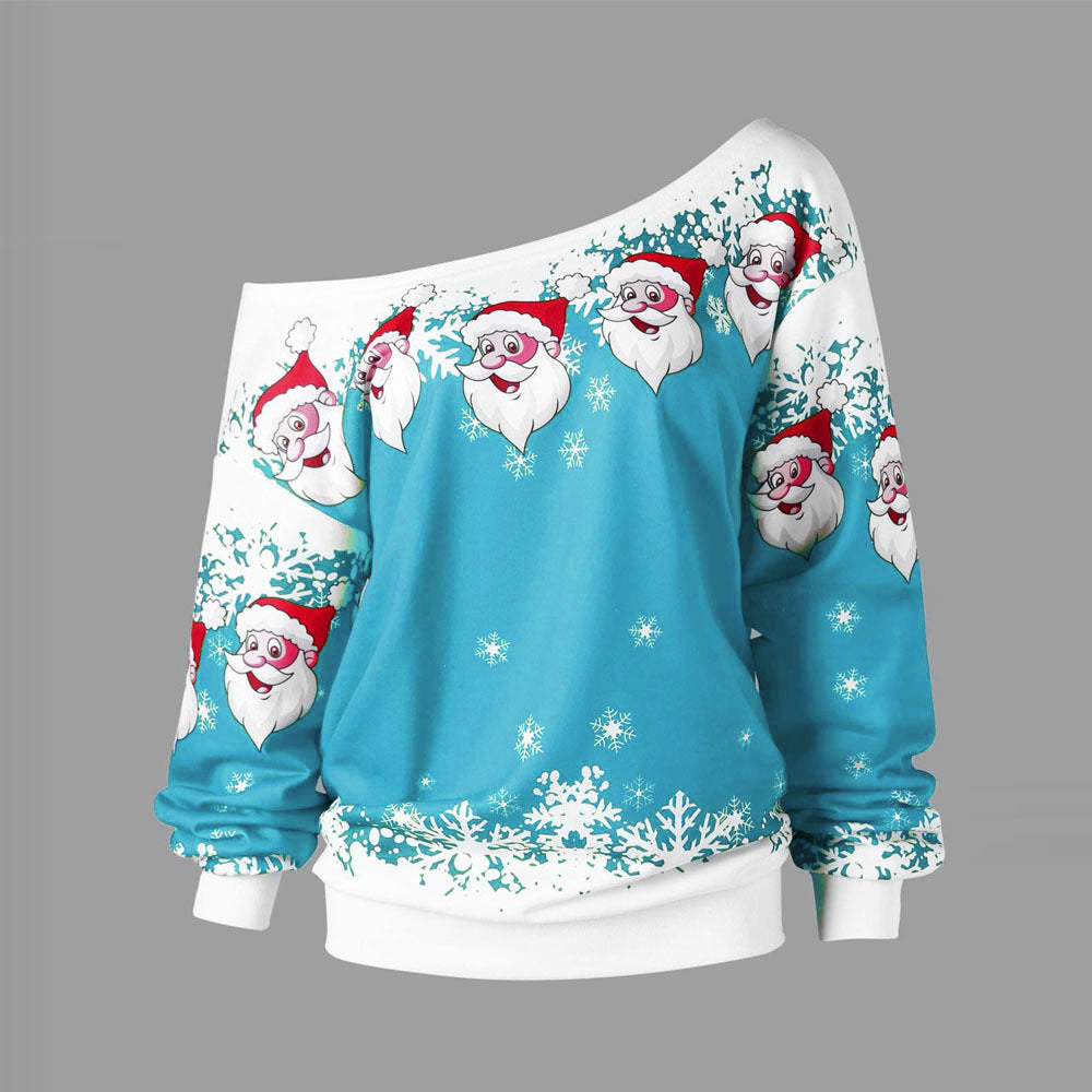 One-shoulder Santa Claus sweater