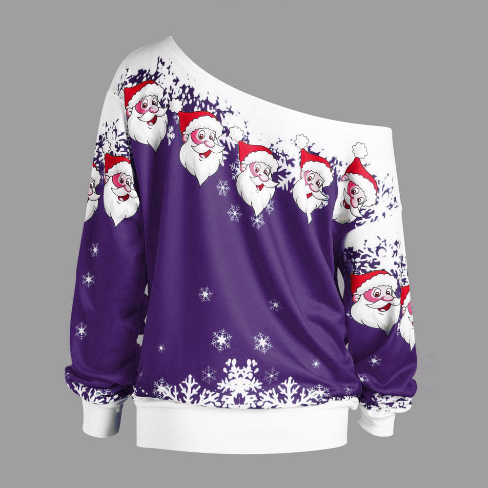 One-shoulder Santa Claus sweater