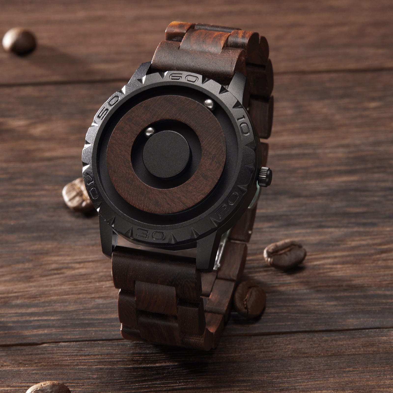 Black Wood Magnetic Ball Watch