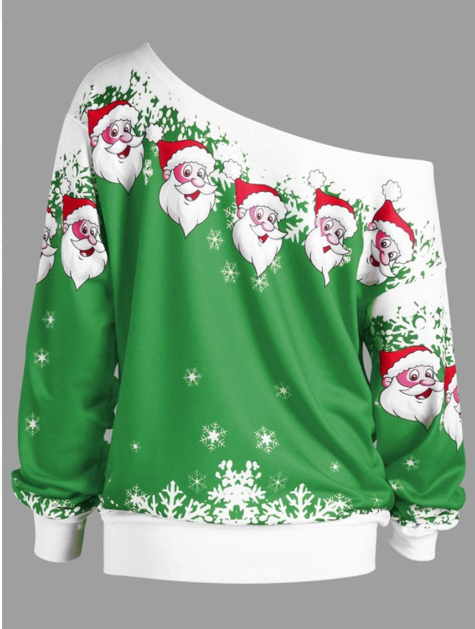 One-shoulder Santa Claus sweater