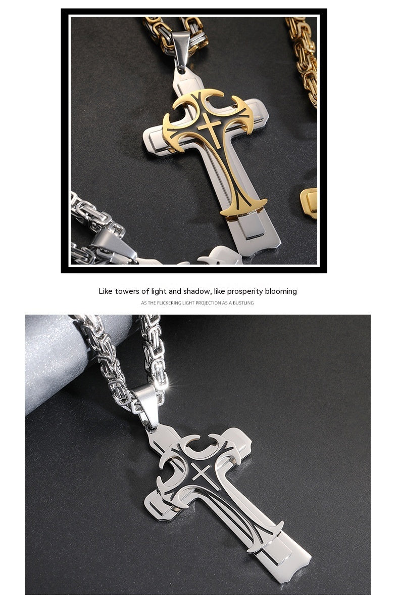 Mens Stylish Trinity Cross Necklace in Titanium Steel