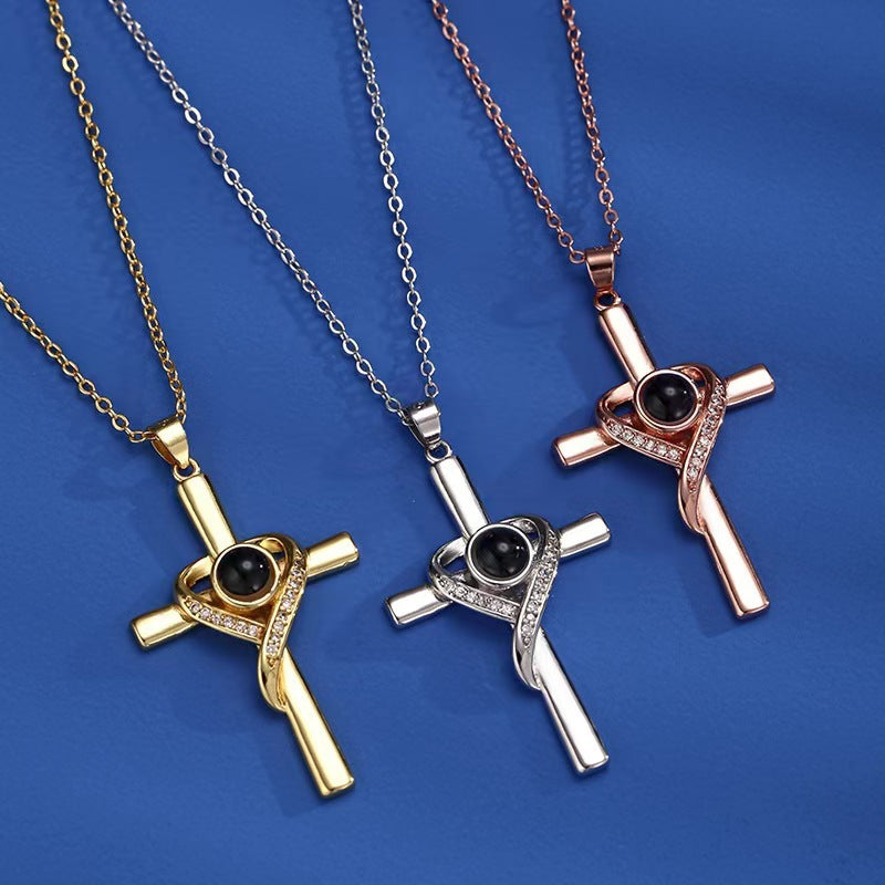 Heart-Shaped Love Cross Projection Necklace for Women