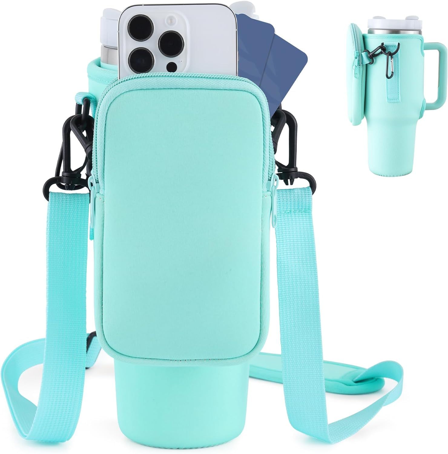 Neoprene Water Bottle & phone Carrier with Adjustable Strap