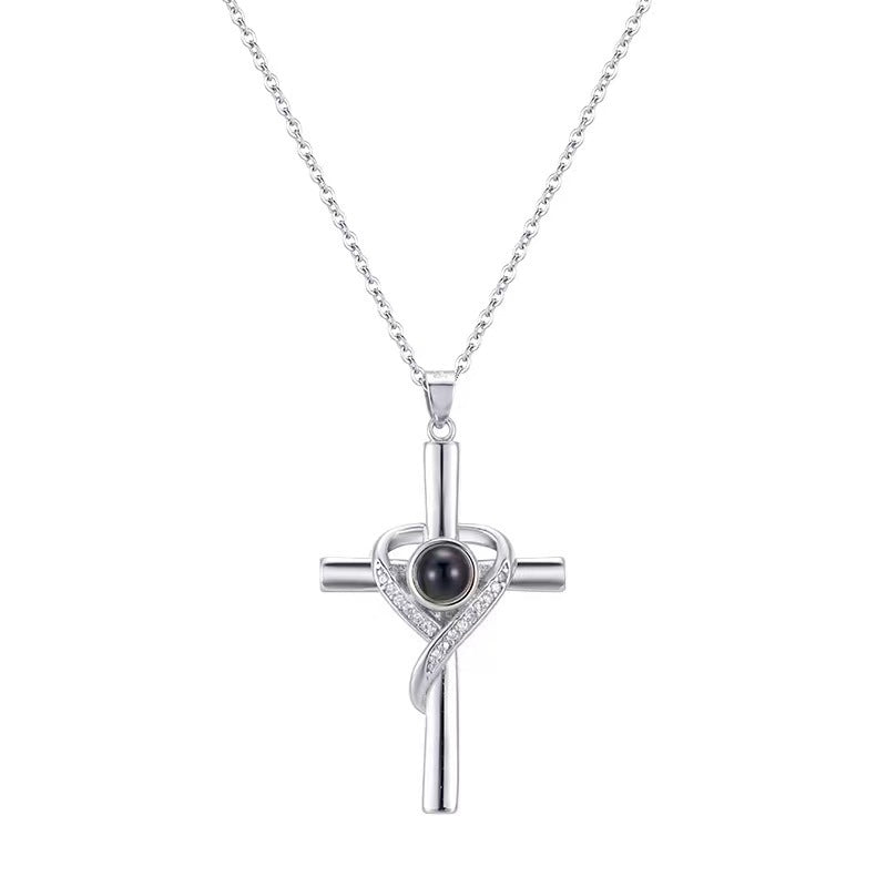 Heart-Shaped Love Cross Projection Necklace for Women