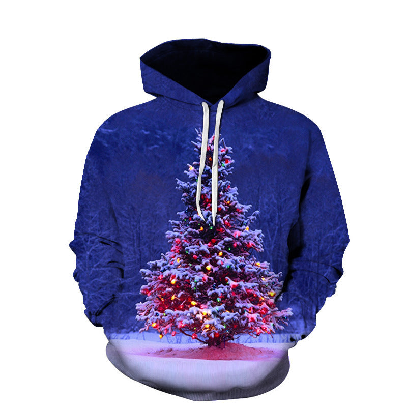 Men's And Women's Fashion Christmas Digital Printed Hood Sweater