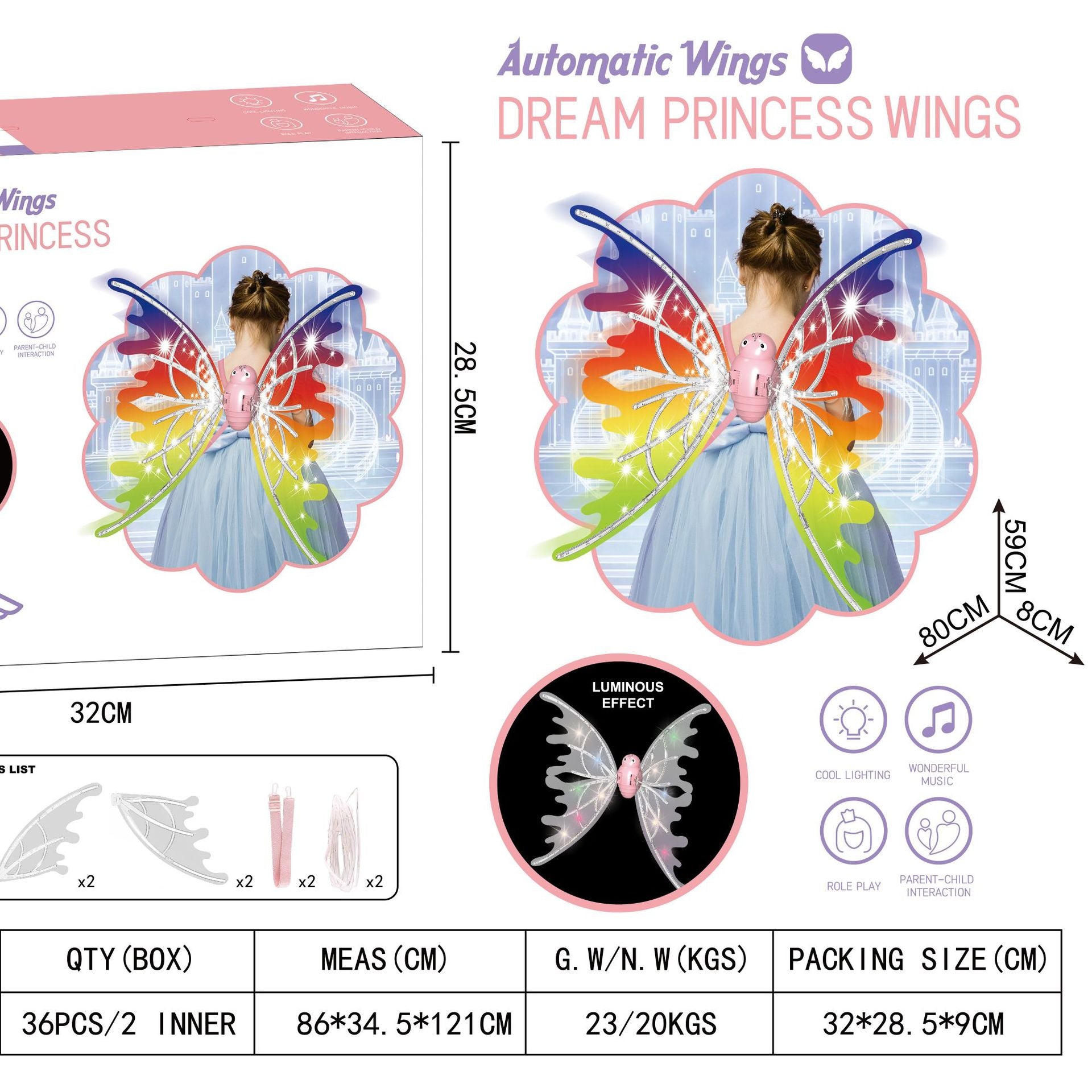 Glowing Fairy Princess Wings with Auto Swing and Music