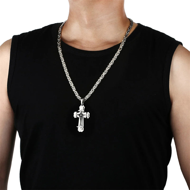 Mens Stylish Trinity Cross Necklace in Titanium Steel