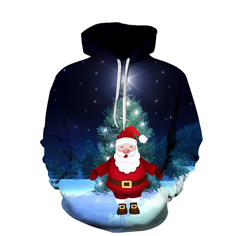 Men's And Women's Fashion Christmas Digital Printed Hood Sweater