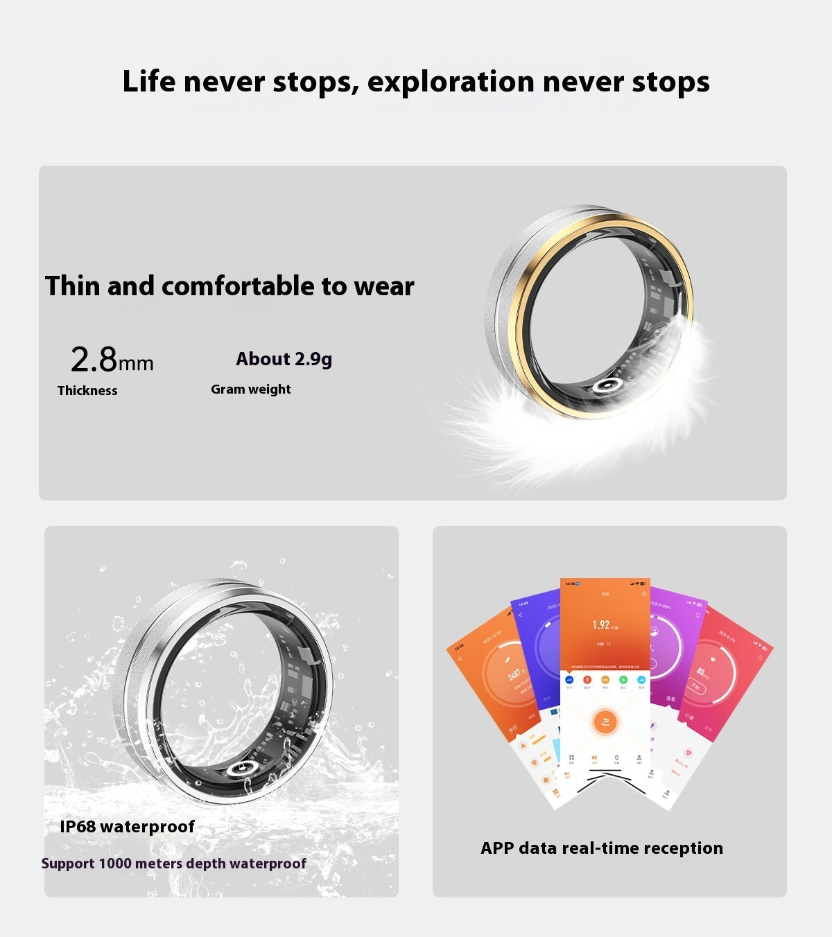 Smart Fitness Ring for Heart Rate, Blood Oxygen & Sleep Monitoring