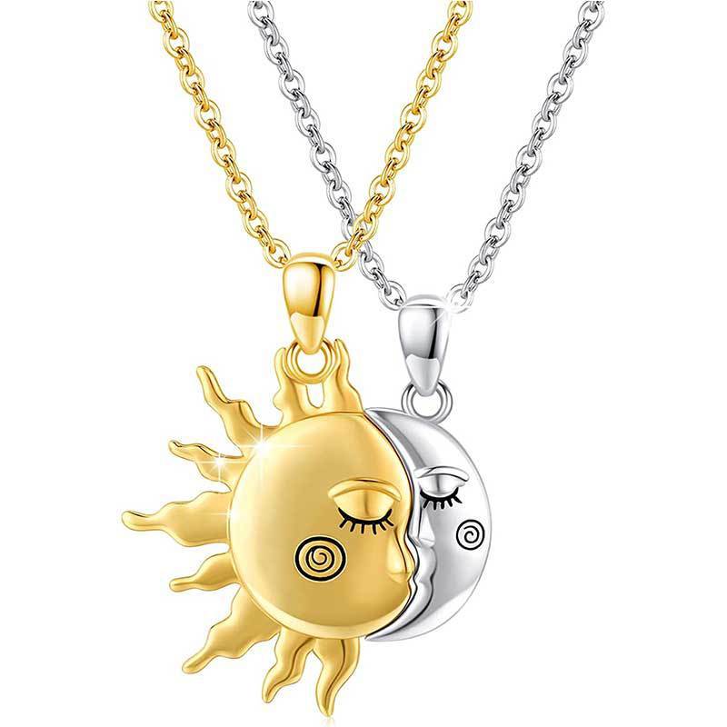 18K Golden Magnetic Sun and Moon Couple Pendant Necklace