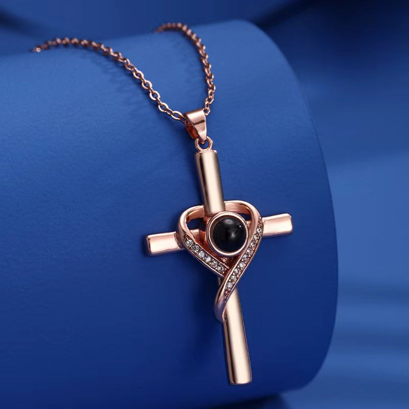 Heart-Shaped Love Cross Projection Necklace for Women