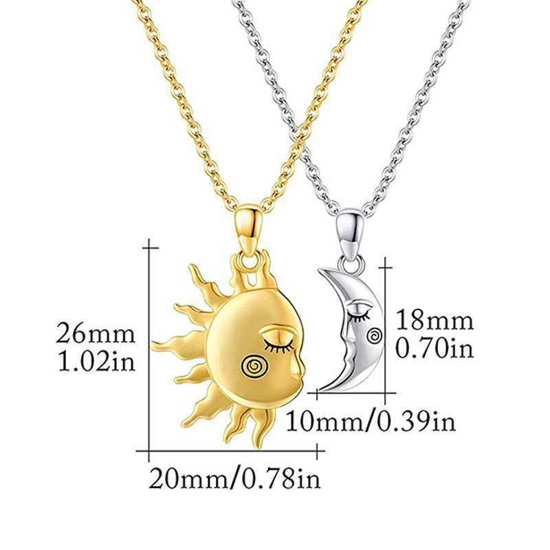 18K Golden Magnetic Sun and Moon Couple Pendant Necklace