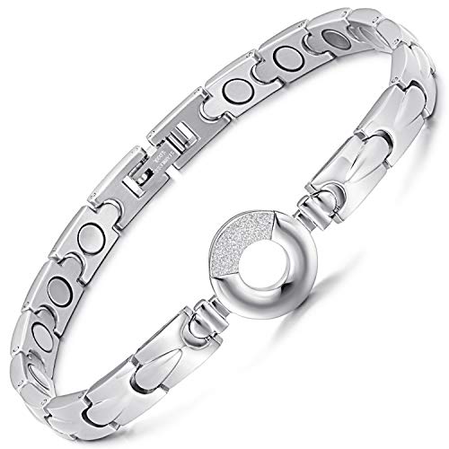 RainSo Womens Elegant Titanium Steel Health Magnetic Therapy Bracelets Pain Relief for Arthritis Adjustable (Silver) -  Magnetic Simplicity