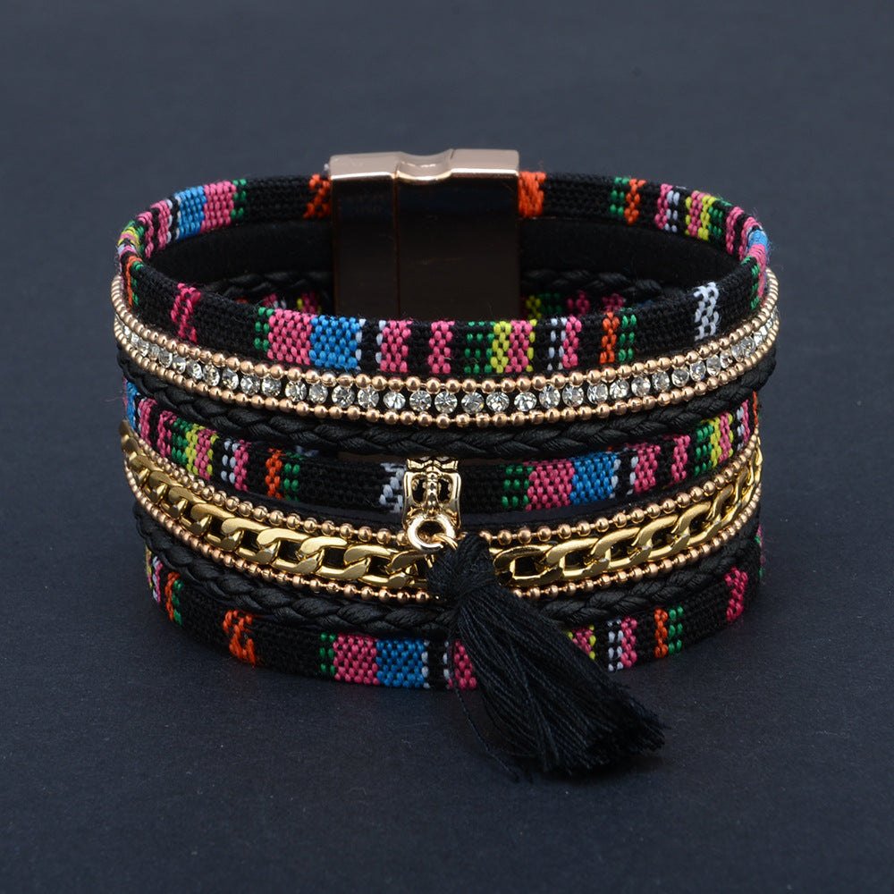 multi-layer tassel magnetic buckle bracelet -  Magnetic Simplicity