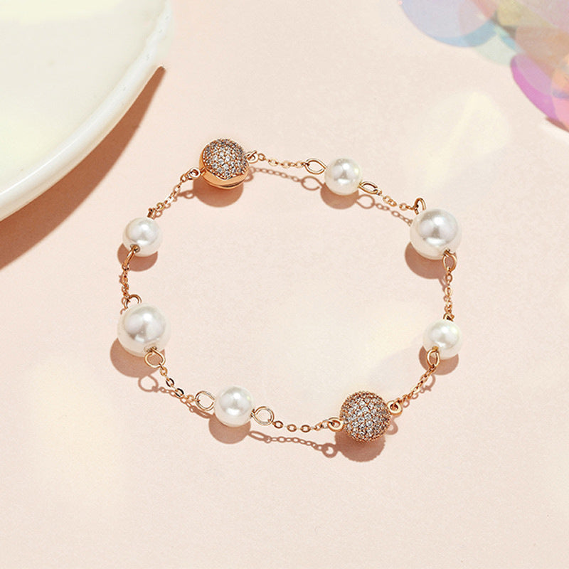 Austrian pearl rose gold magnetic buckle bracelet -  Magnetic Simplicity