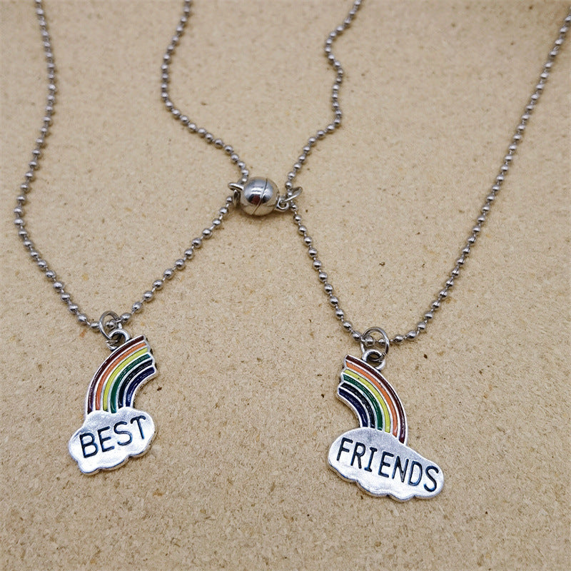 Good Friends Magnetic Couple Necklace Rainbow Dripping Oil -  Magnetic Simplicity